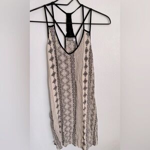 ☘️Earthbound Trading Spaghetti strap, mini dress, size medium, tan & black